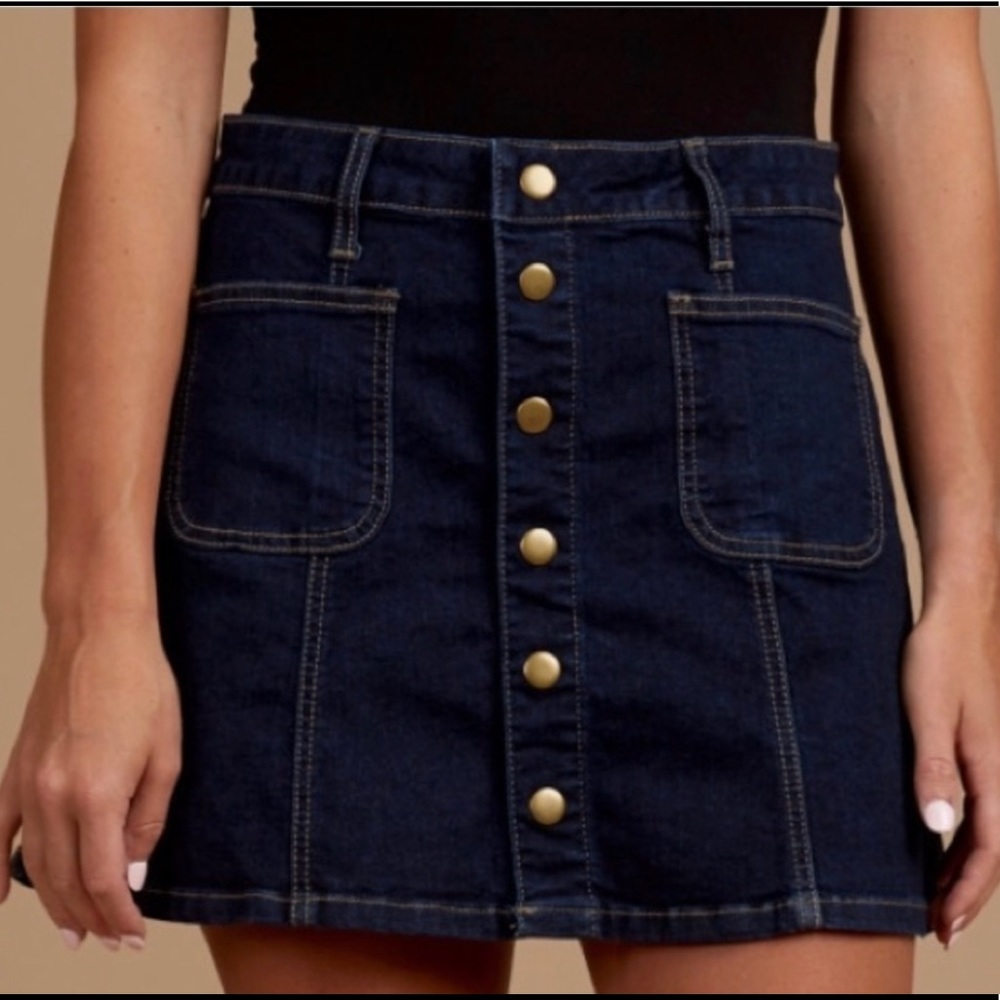 NWT Altar’d State Blue Denim Button-Up Skirt w/ Gold Buttons Size XS